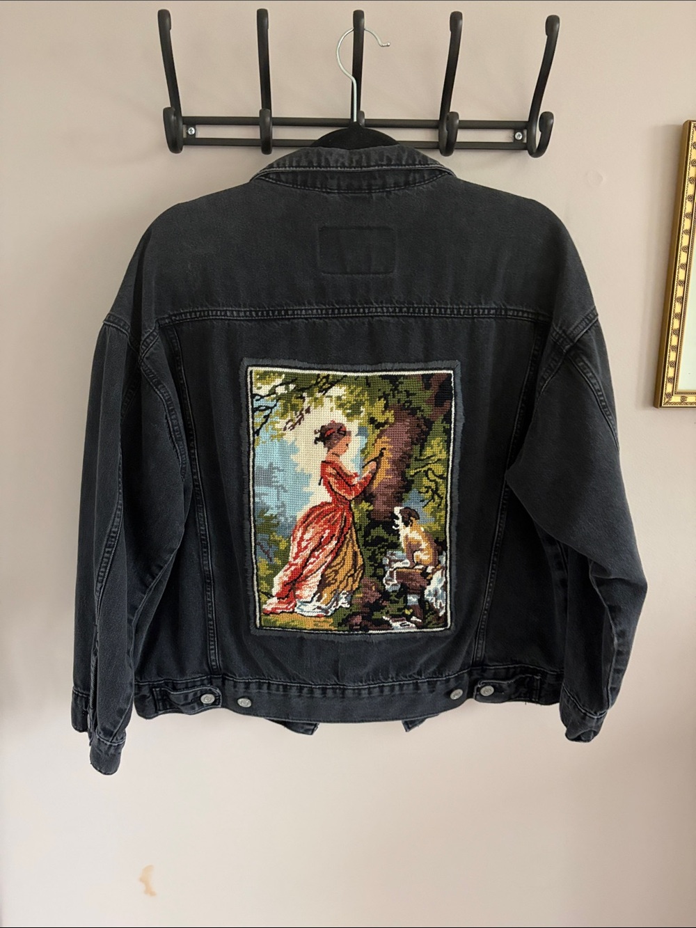 Black Denim Jacket with Tapestry Back Panel